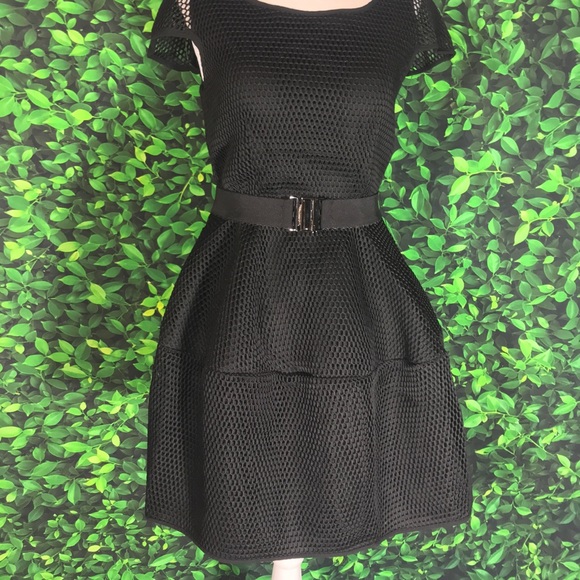Net Black Mini Cocktail Dress Short Sleeve - Picture 3 of 6